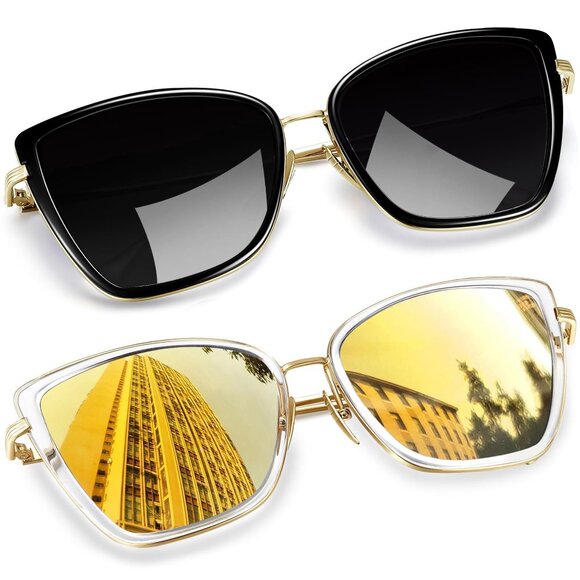 Oversized Cat Eye Sunglasses Metal Frame UV400 Protection Chic Retro main image 5
